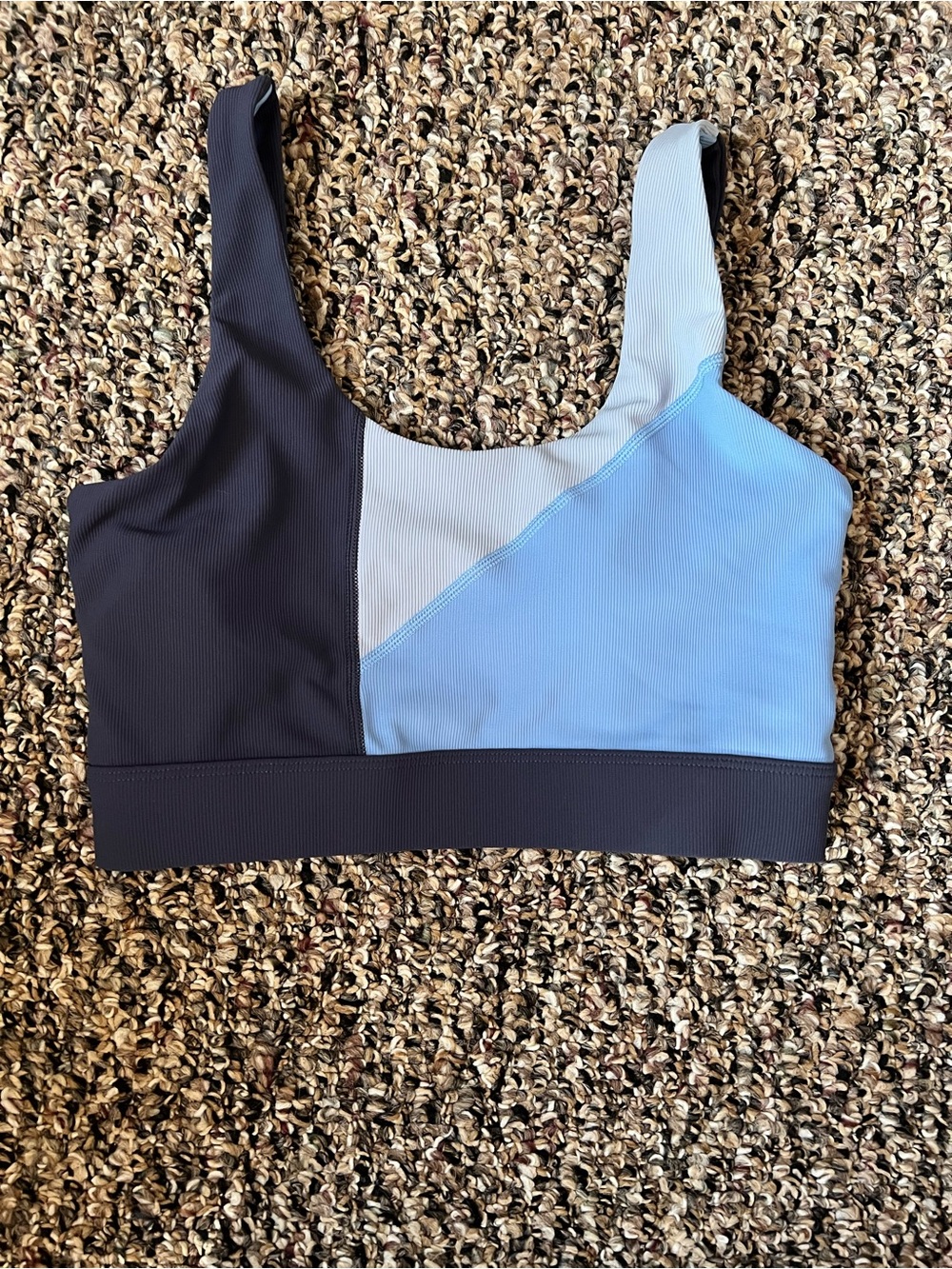 Wilo Colorblock Ribbed Scoop Sports Bra - Blue & Gray